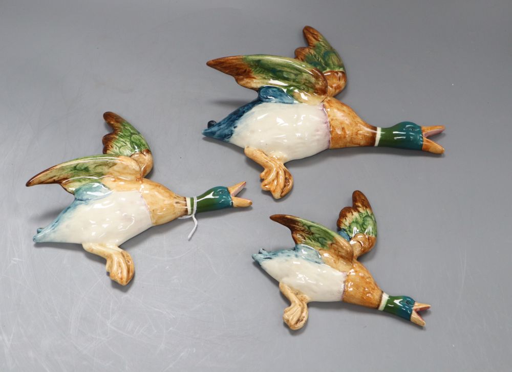 Three Beswick Mallard duck wall plaques, largest 22cm